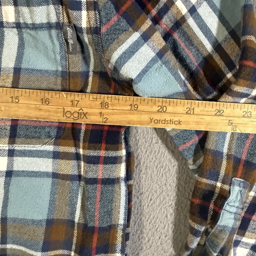 Eddie Bauer Flannel Shirt Mens Medium‎ Blue Brown Plaid Button Up Long Sleeve - Picture 5 of 6